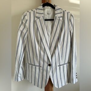 a new day White and Blue Striped Linen Blend Blazer Size 12 Lined Jacket